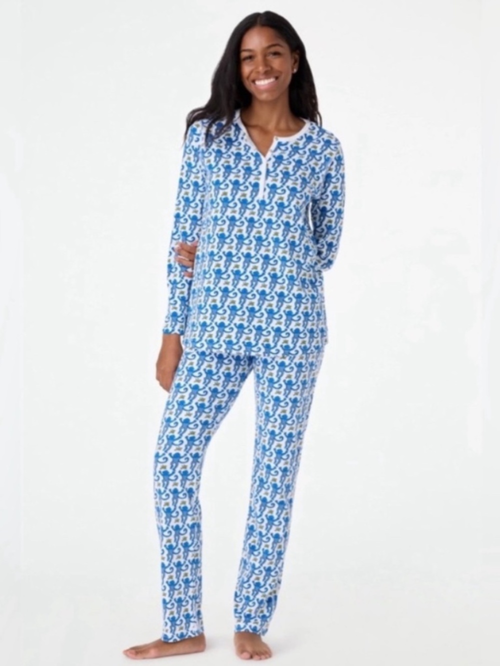 Authentic Roberta roller rabbit pajama set blue and white monkeys size large